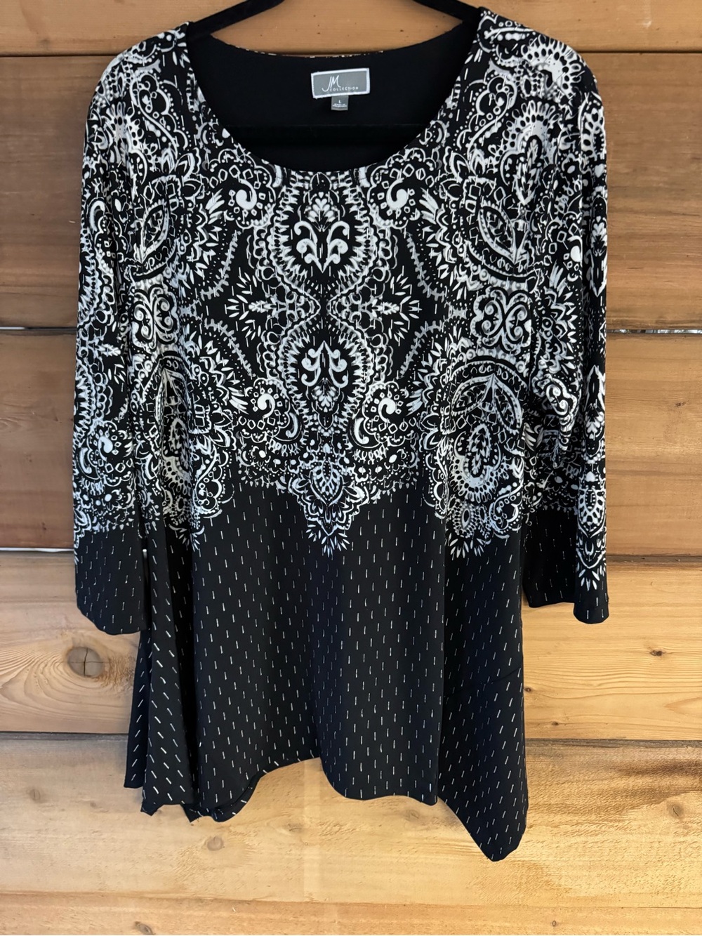 JM Collection Black & White Paisley Scoop Neck Tunic